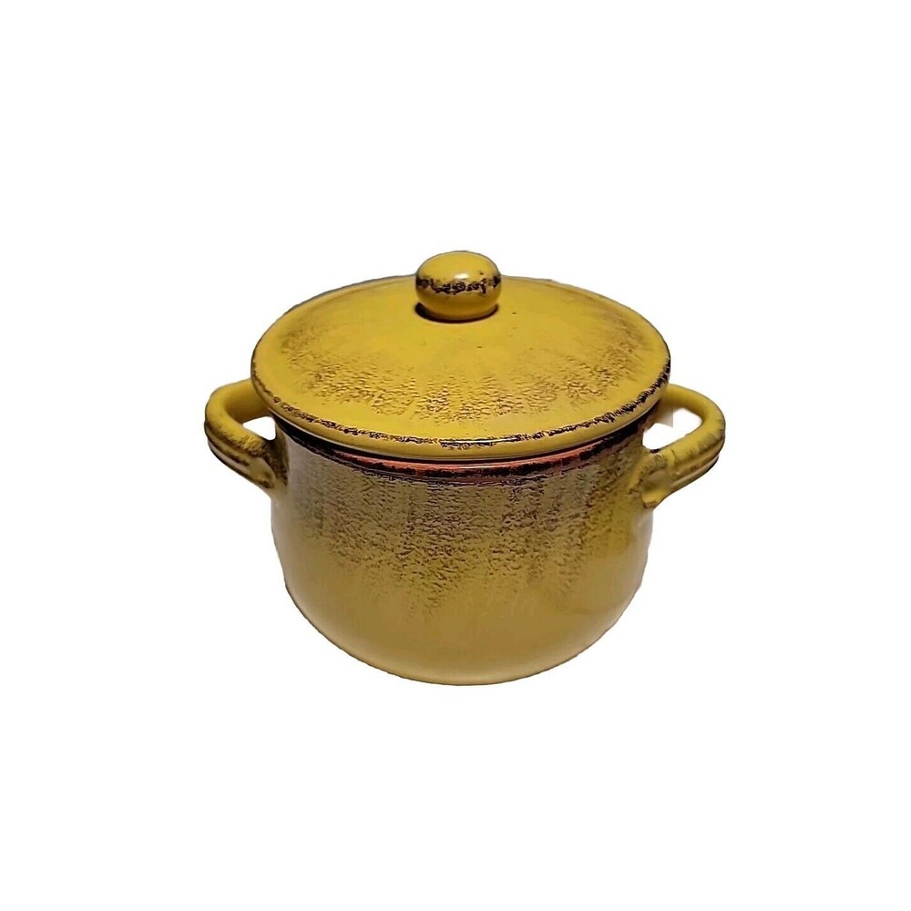 Vintage De Silva Pottery Yellow Terra Cotta Covered Stew/soup Serving Dish Italy